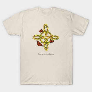 Witch's Knot Symbol Flower Butterflies T-Shirt